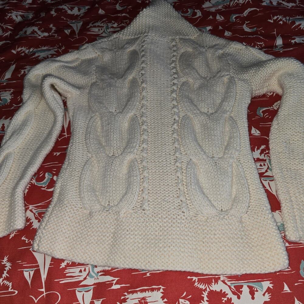 Eddie Bauer Nordic Fisherman Hand Knit Cardigan Ivory Women's Size M Cable Knit - Picture 6 of 7